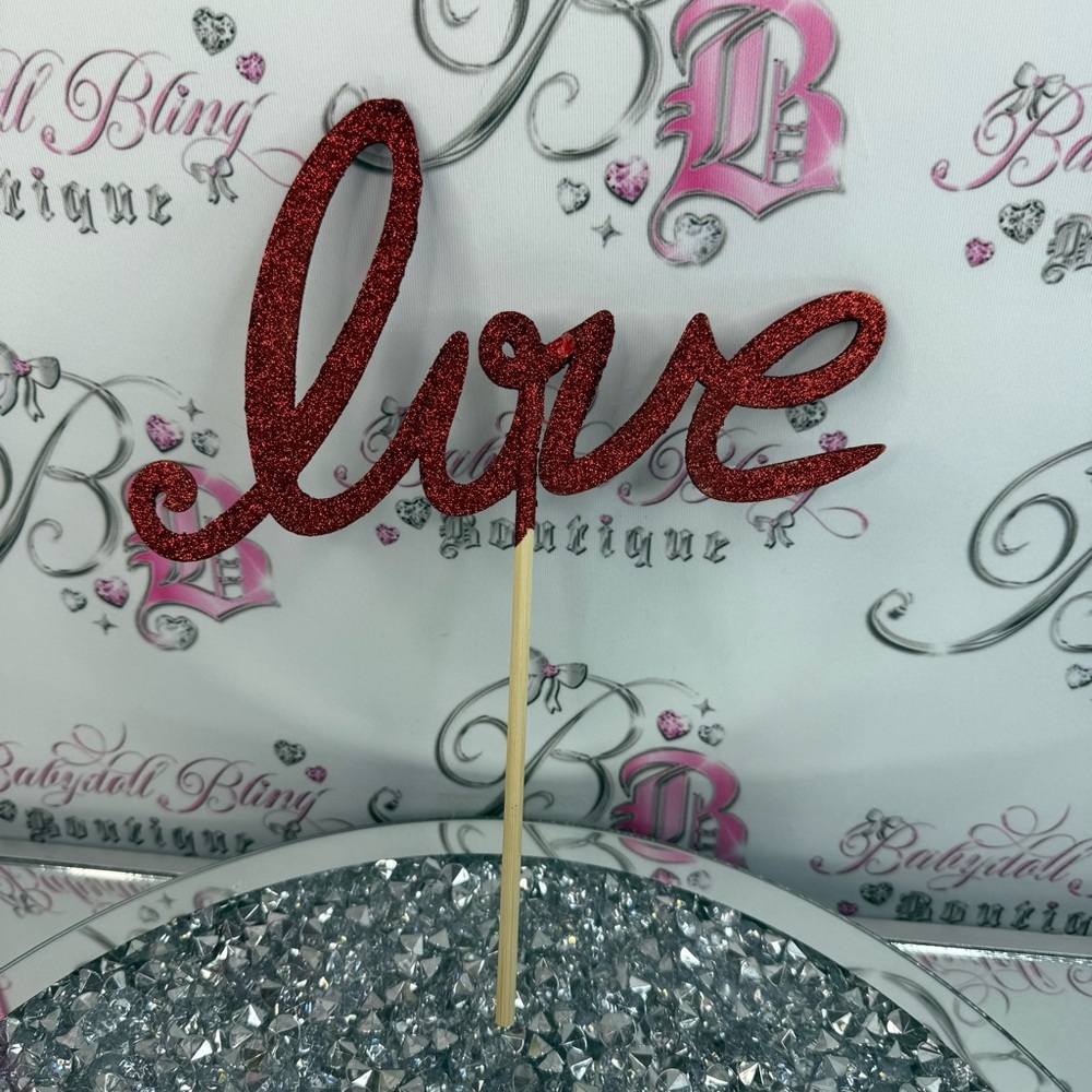 Decor stick Red Glitter "Love" Cake Topper - Home Party Supplies